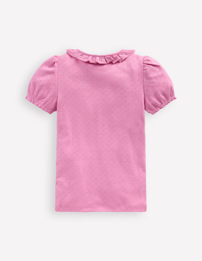 Short-sleeved Ruffle Pointelle-Vintage Mauve-2