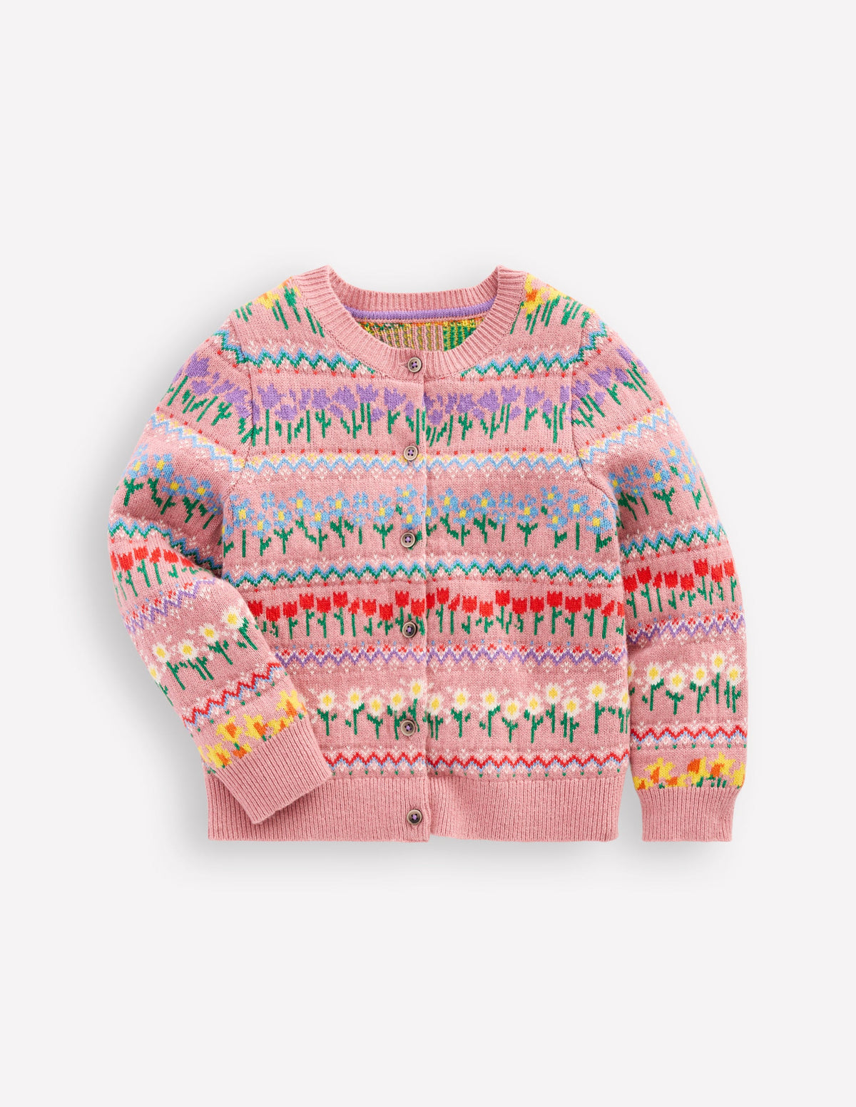 Edie Fair Isle Cardigan-Sea Pink Flowers - Image 1