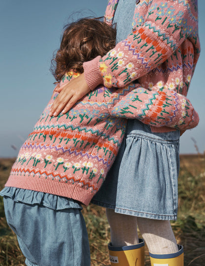 Edie Fair Isle Cardigan-Sea Pink Flowers-4