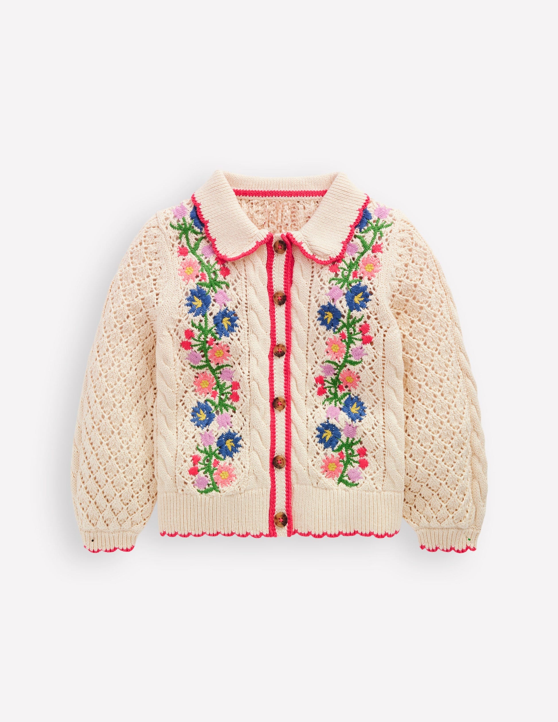 Cotton Embroidered Cardigan-Warm Ivory Floral-1