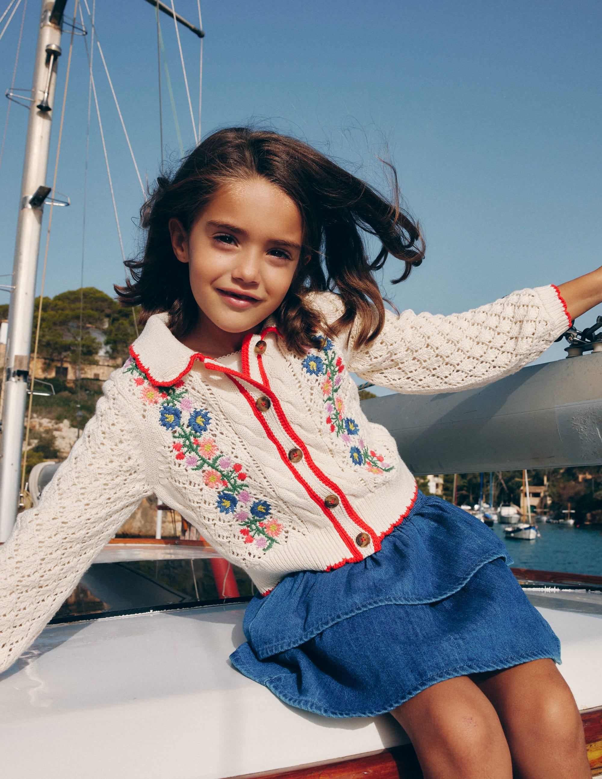 Cotton Embroidered Cardigan-Warm Ivory Floral - Image 4