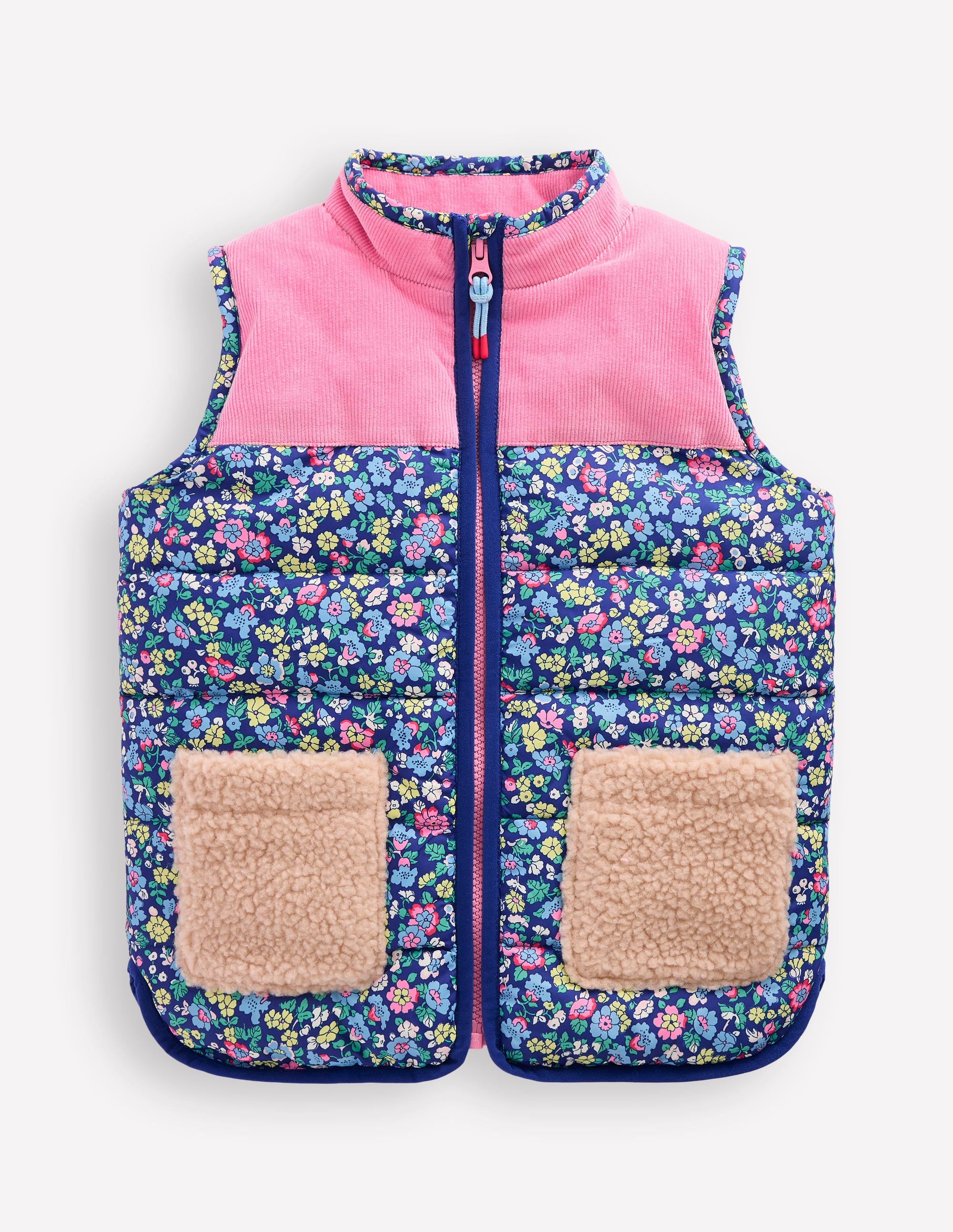 Borg Mix Collared Gilet-Sapphire Blue Nautical Floral - Image 1