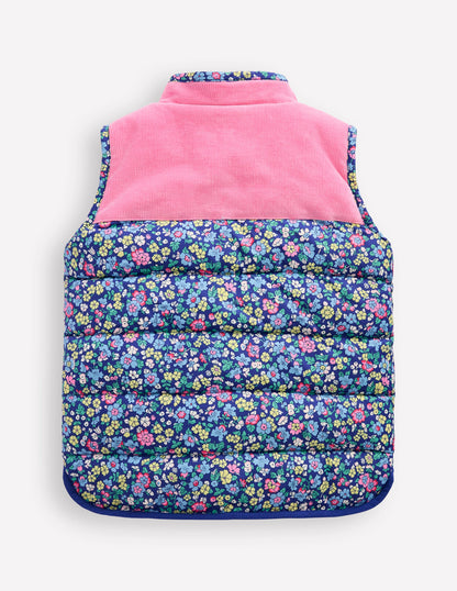 Borg Mix Collared Gilet-Sapphire Blue Nautical Floral-2