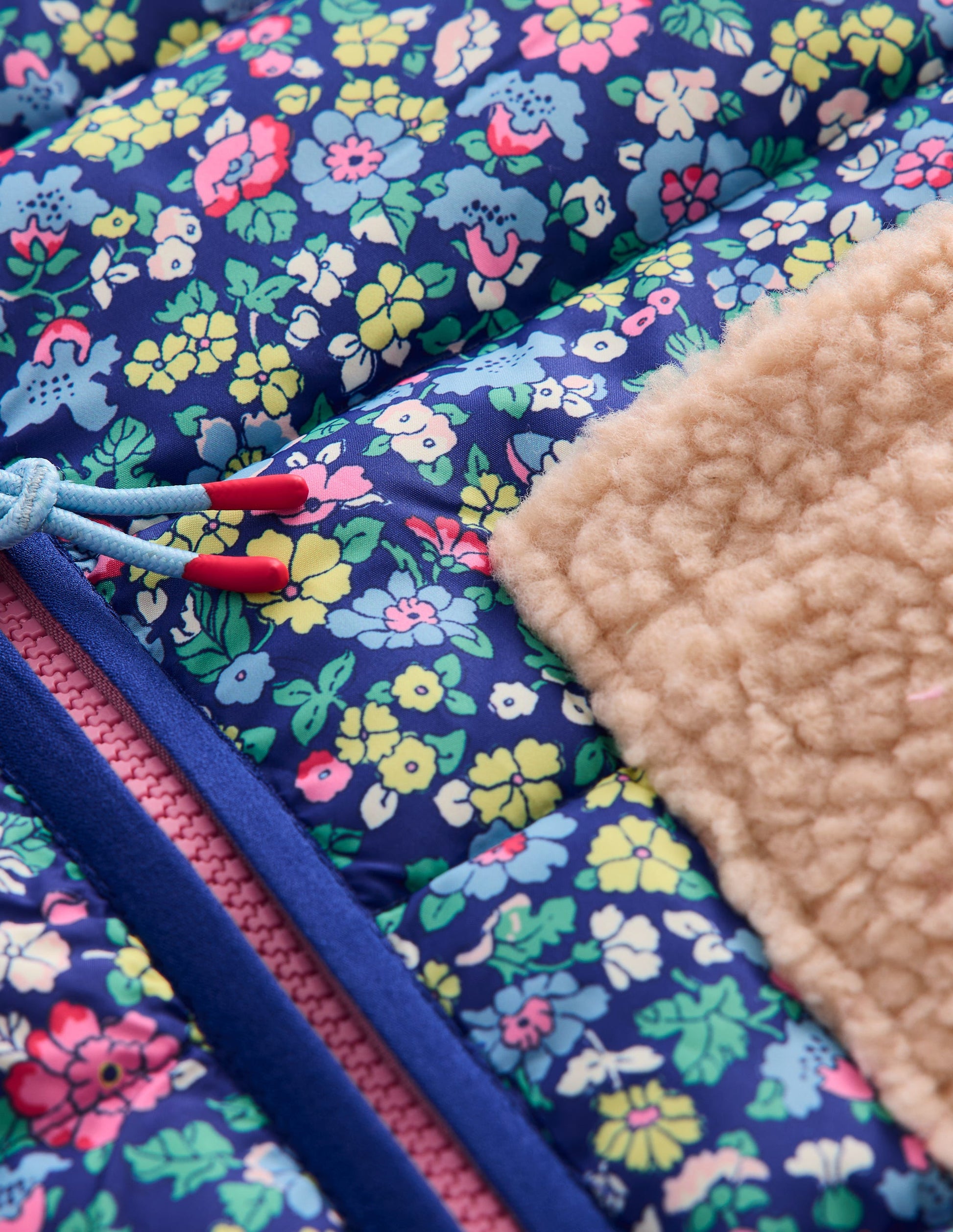 Borg Mix Collared Gilet-Sapphire Blue Nautical Floral-3