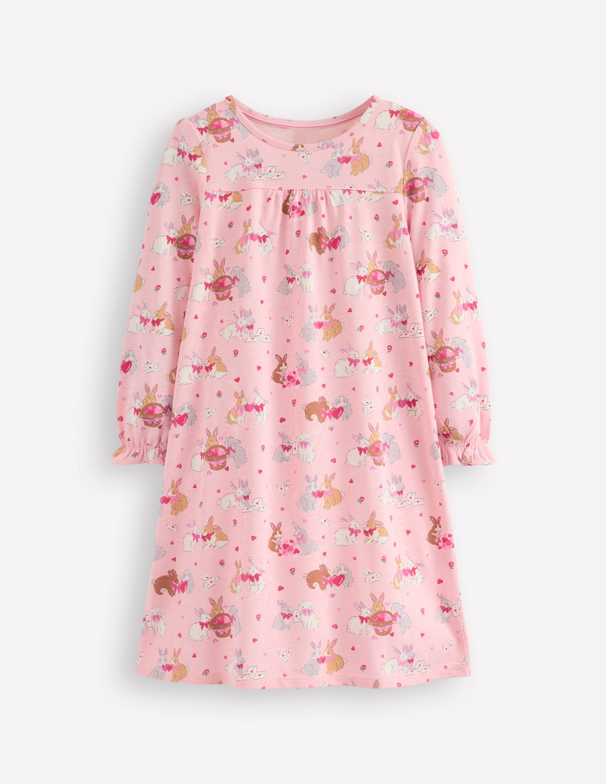 Printed Long-Sleeved Nightie-Chalk Pink Love Bunnies-1