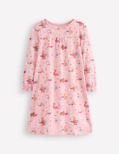 Printed Long-Sleeved Nightie-Chalk Pink Love Bunnies-1