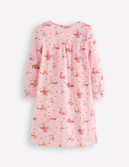 Printed Long-Sleeved Nightie-Chalk Pink Love Bunnies-2