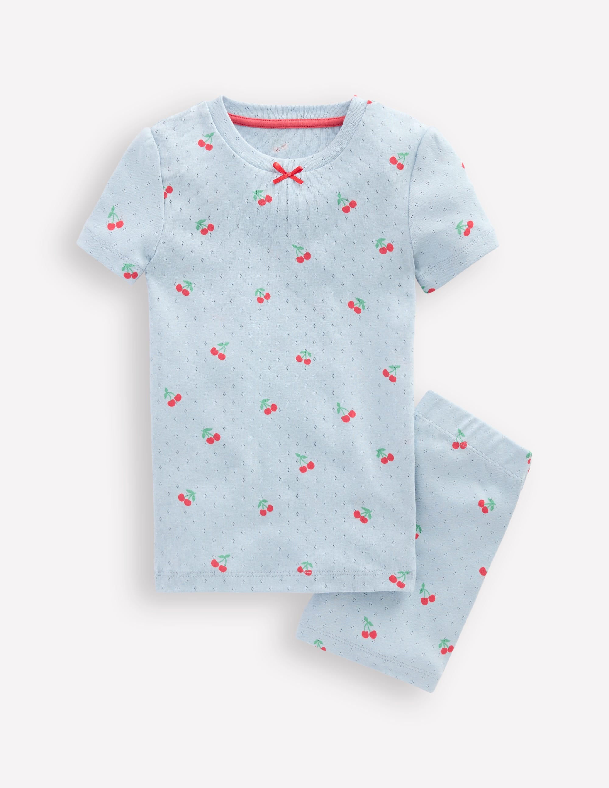 Snug Pointelle Pyjamas-Misty Blue Cherries - Image 1