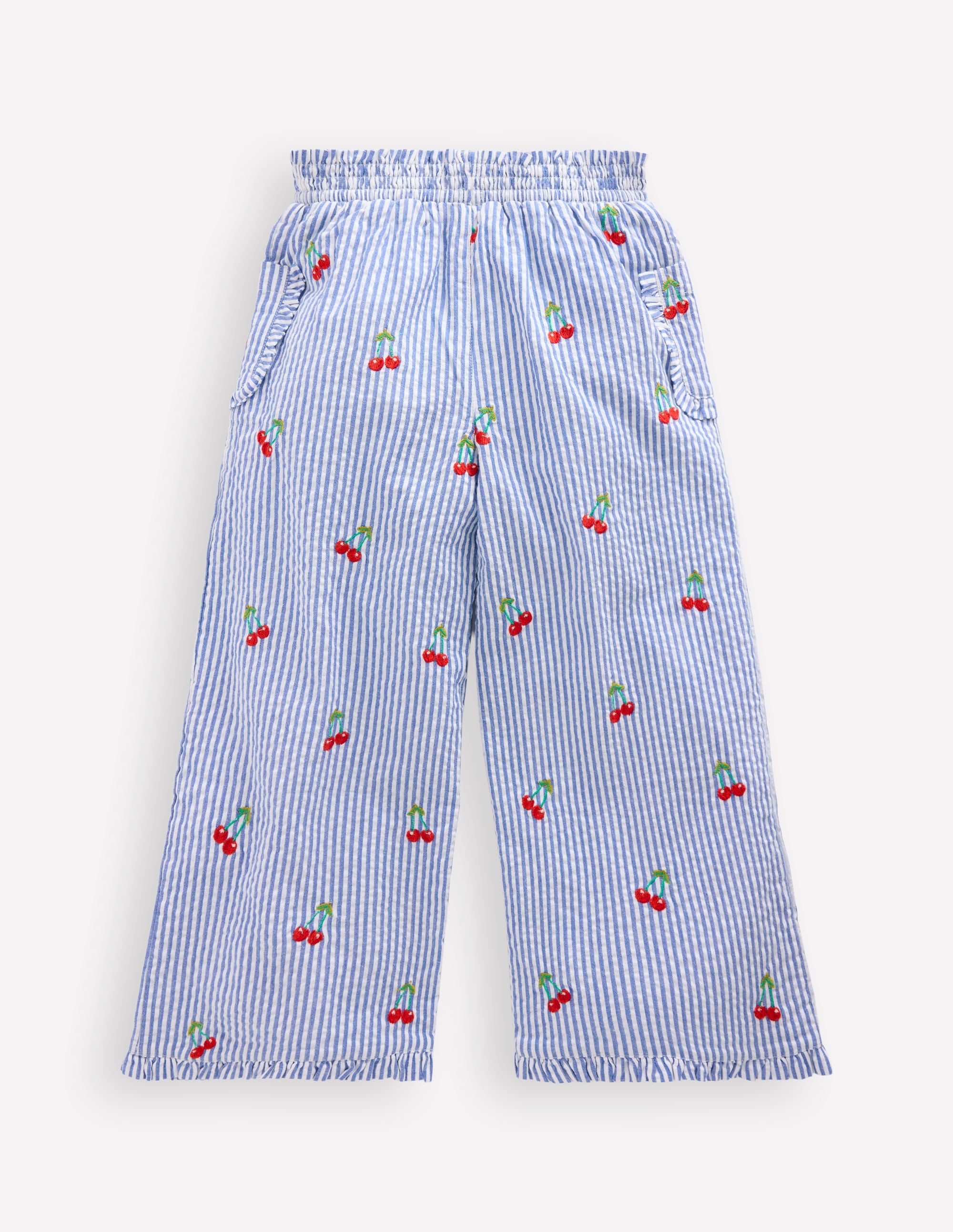 Nostalgic Frill Trousers-Blue Ticking Cherries - Image 2