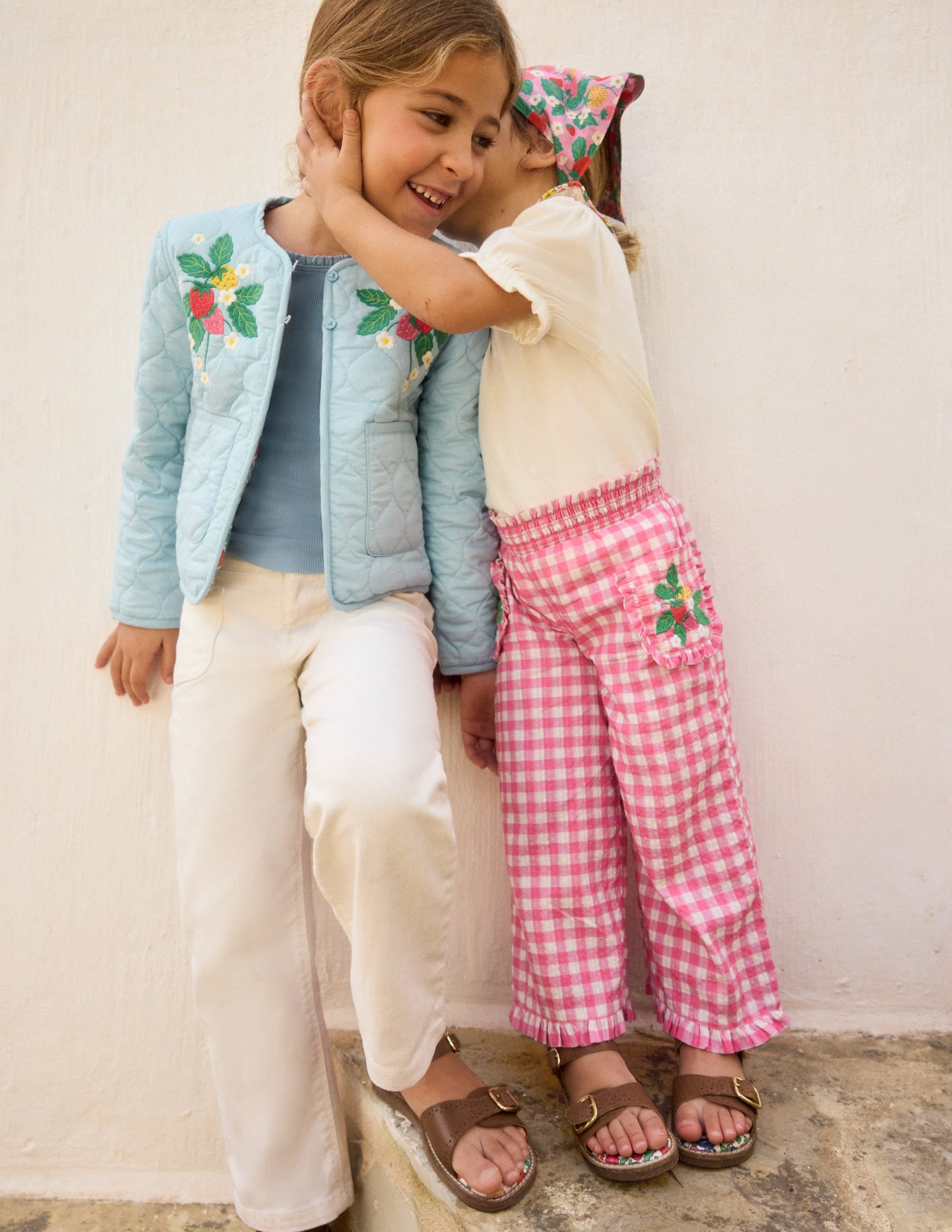 Nostalgic Frill Trousers-Pink Gingham Embroidered - Image 6