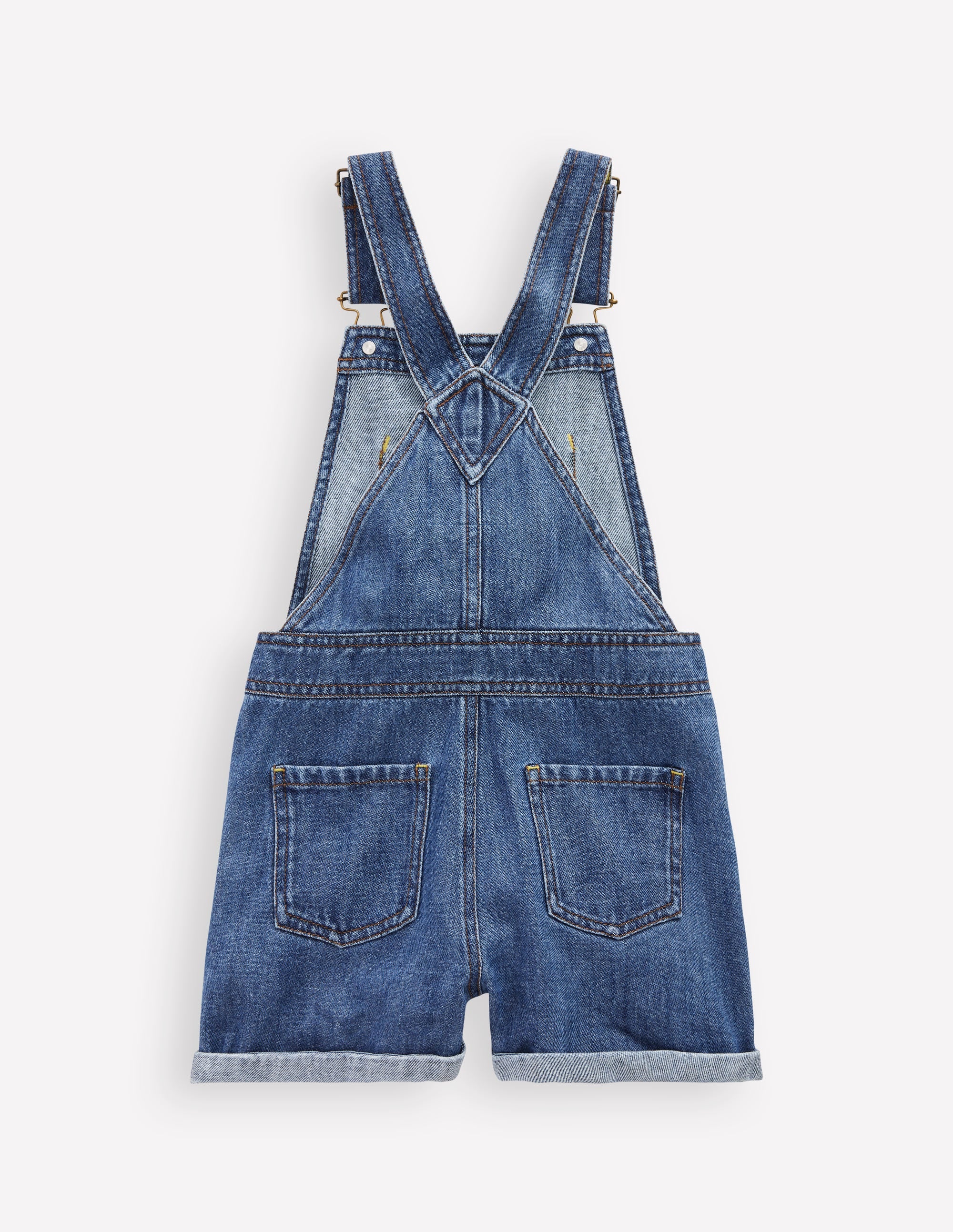 Heart Pocket Short Dungarees-Vintage Embroidered Daisy - Image 2