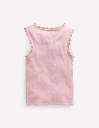 Ribbed Lace Trim Vest-French Pink-2