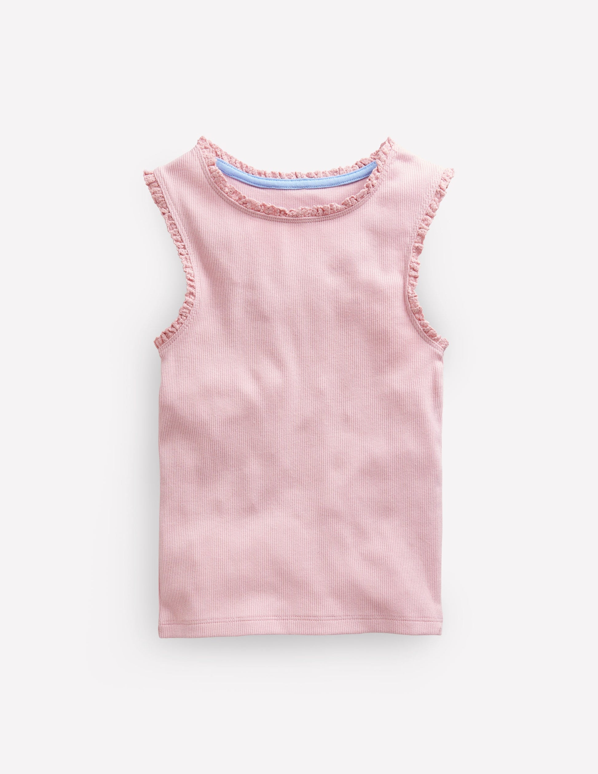 Ribbed Lace Trim Vest-French Pink-1