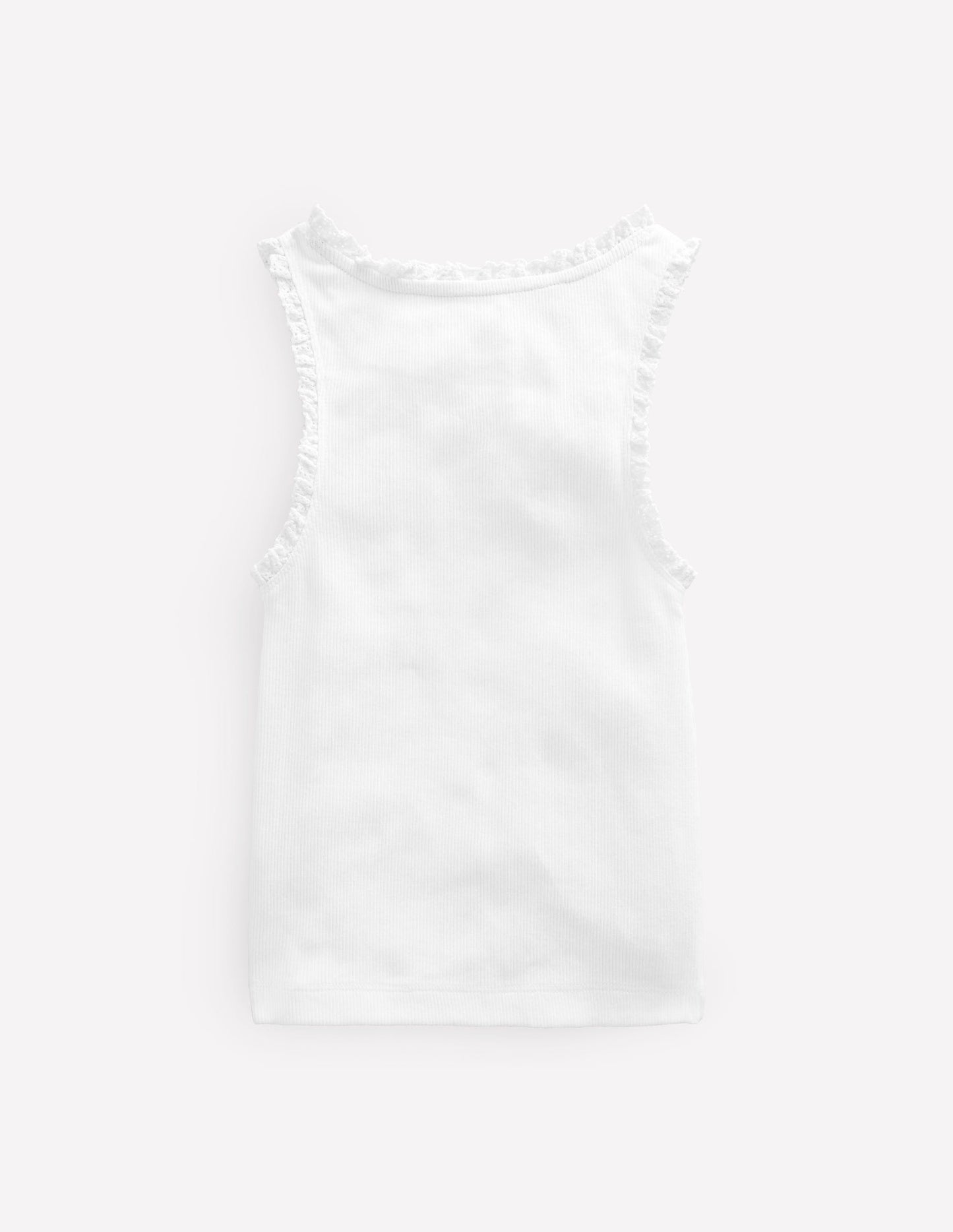 Ribbed Lace Trim Vest-White