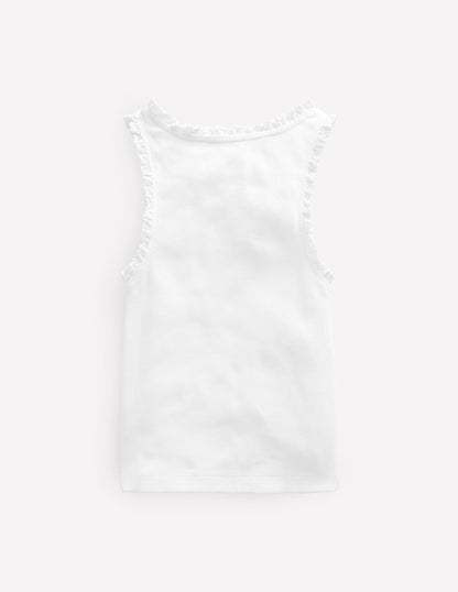 Ribbed Lace Trim Vest-White-2