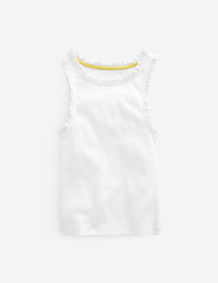 Ribbed Lace Trim Vest-White