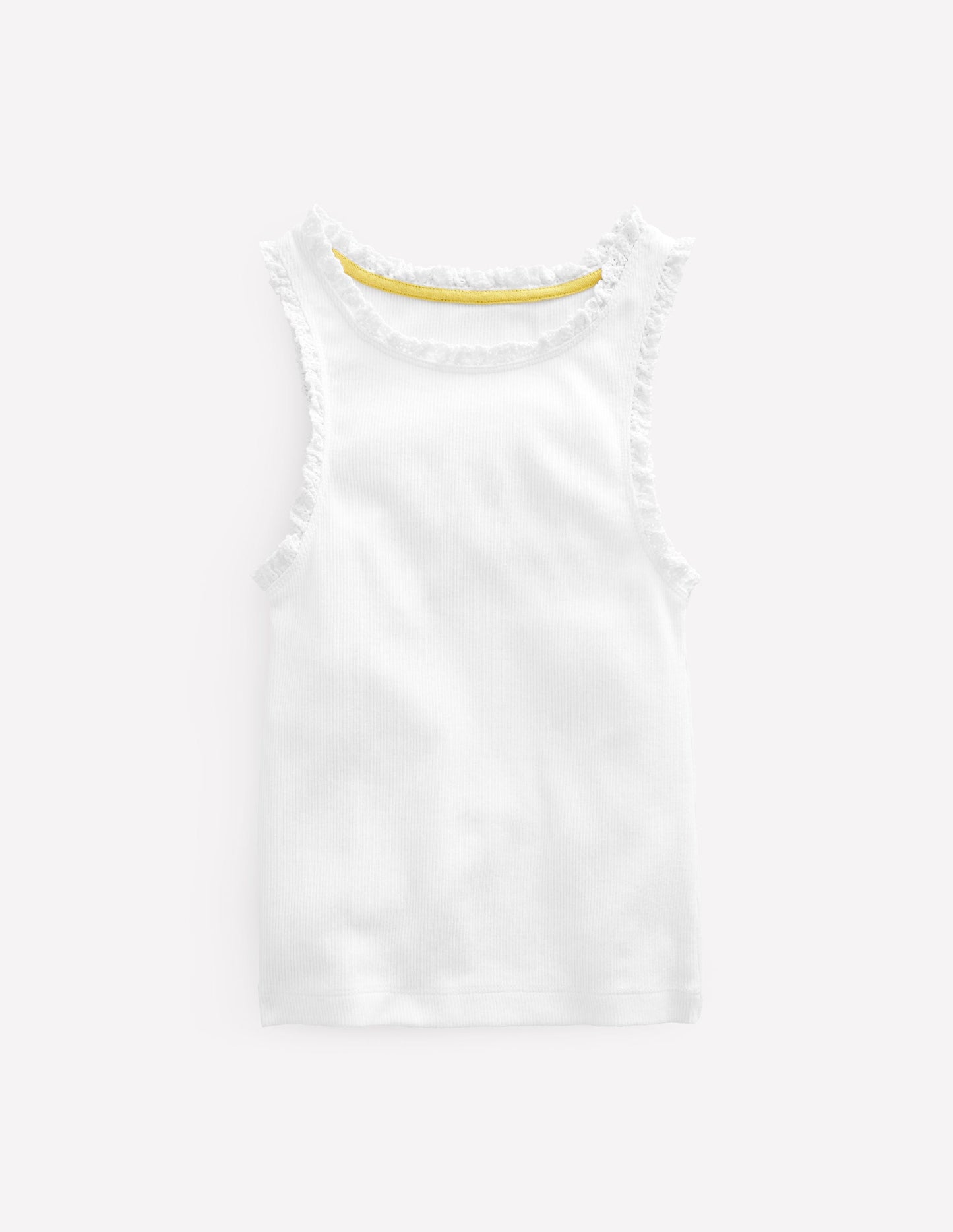 Ribbed Lace Trim Vest-White