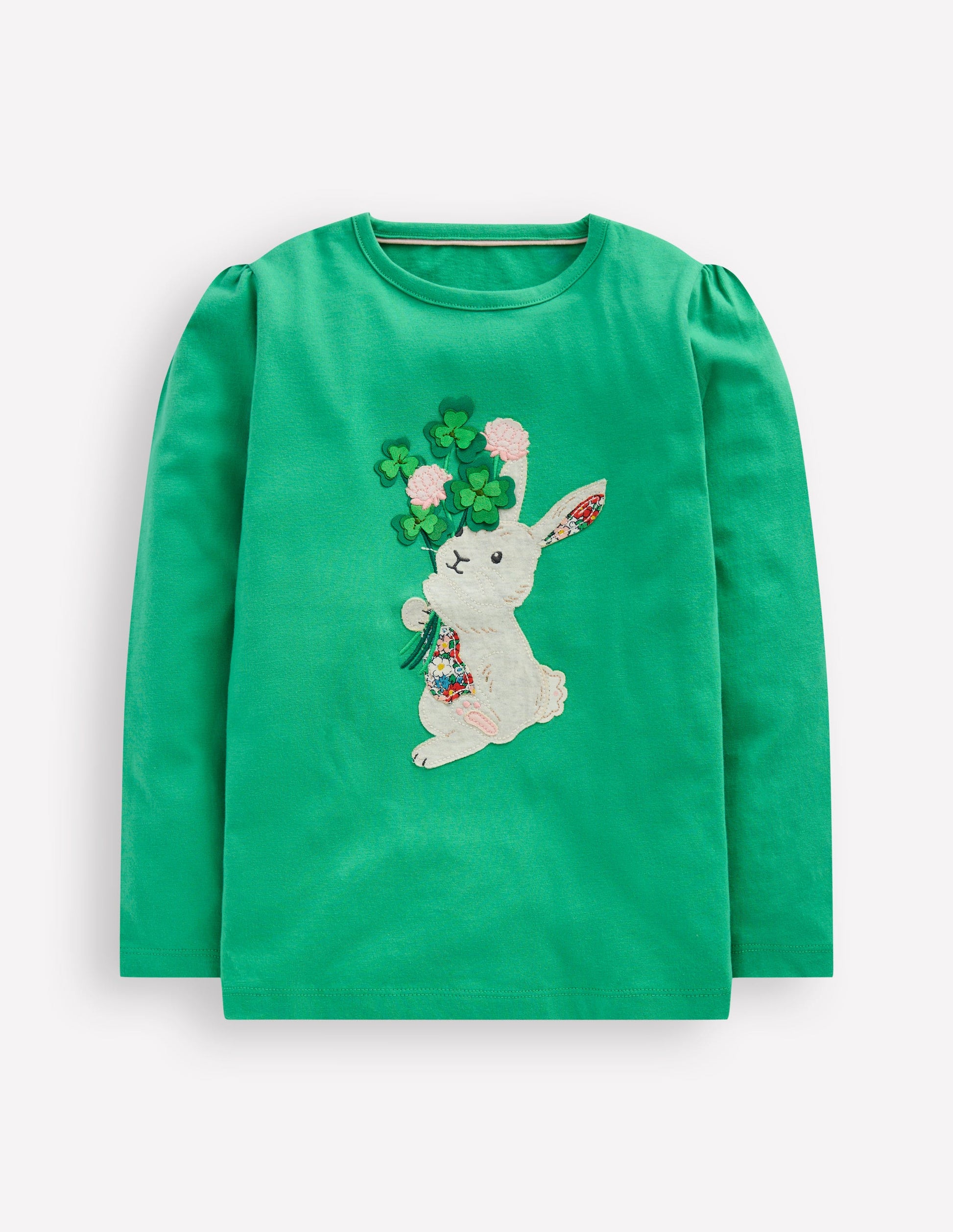 Puff Sleeve Applique T-Shirt-Aloe Green Bunny-1