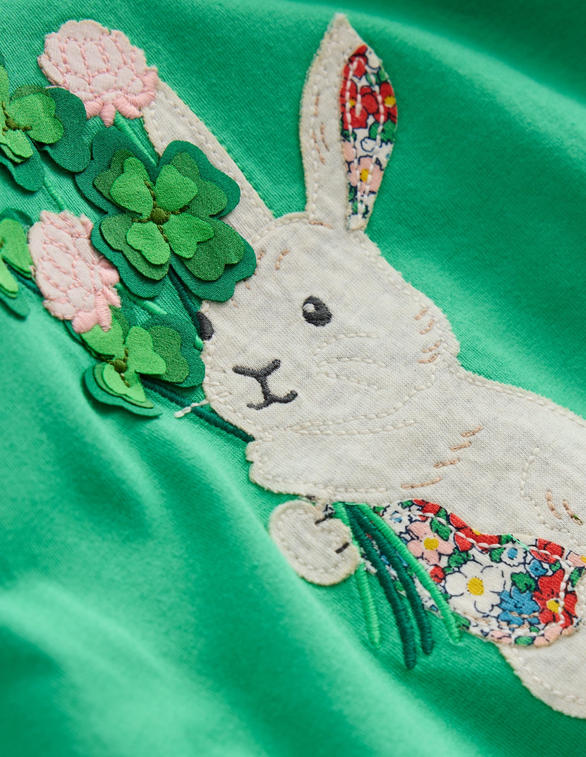 Puff Sleeve Applique T-Shirt-Aloe Green Bunny - Image 3