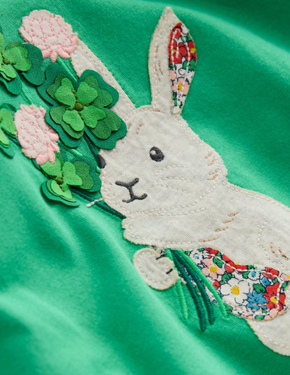 Puff Sleeve Applique T-Shirt-Aloe Green Bunny-3