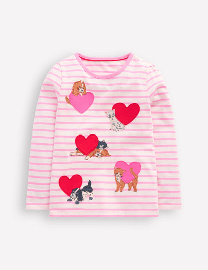 Puff Sleeve Applique T-Shirt-Bubblegum Pink/ Ivory Pets-1