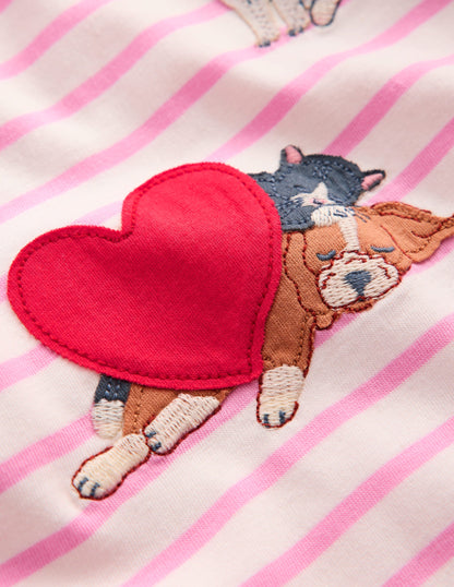 Puff Sleeve Applique T-Shirt-Bubblegum Pink/ Ivory Pets-3