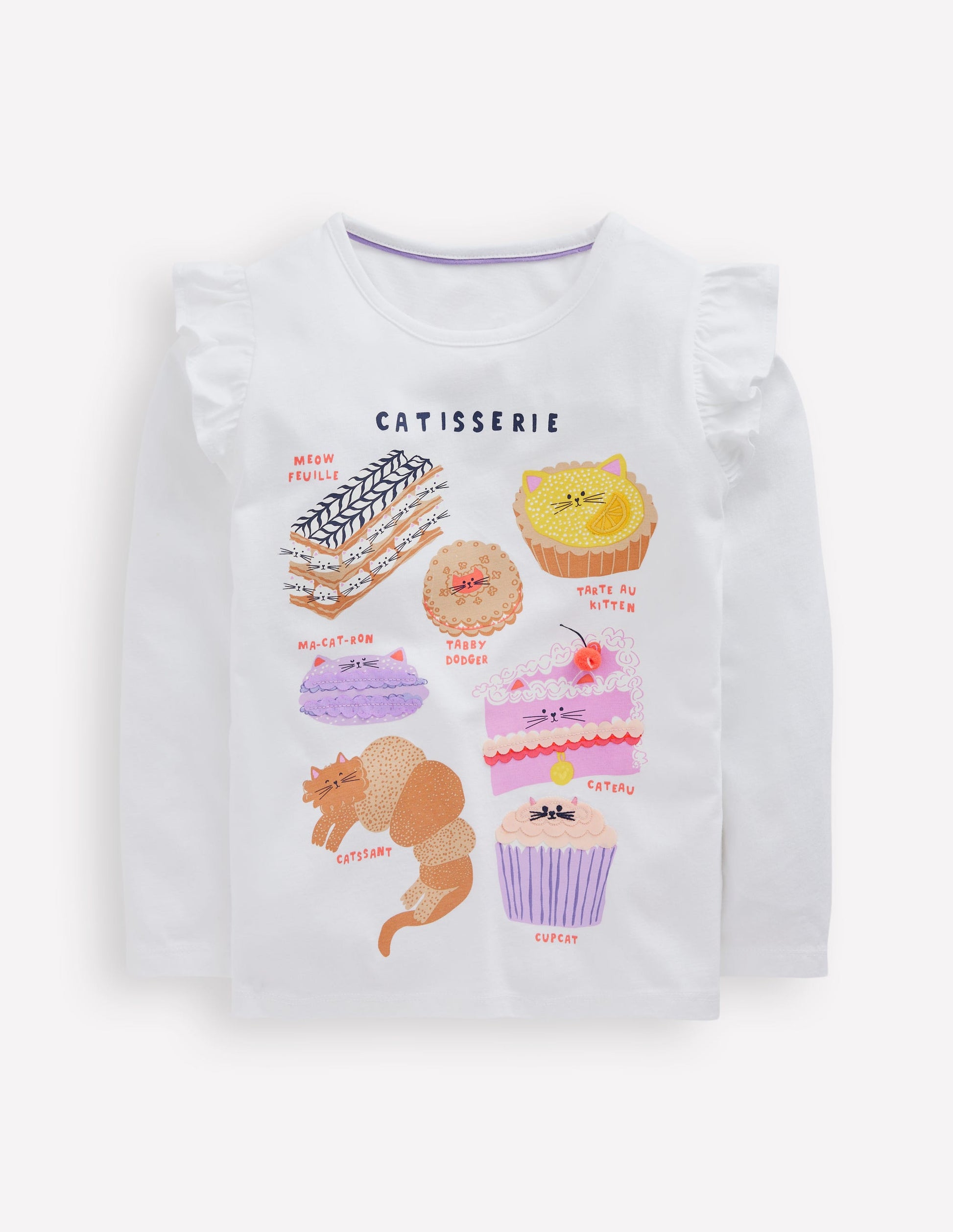 Long Sleeve Frill Logo Top-Ivory Catisserie-1