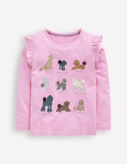 Long Sleeve Frill Logo Top-Bubblegum Pink Dogs-1