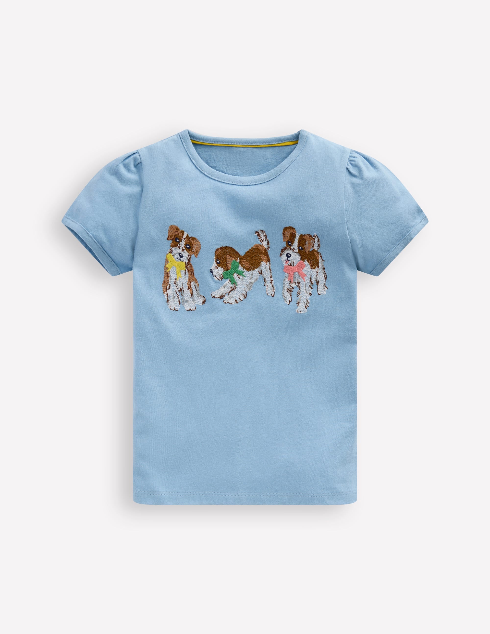 Puff Sleeve Superstitch Top-Glacier Blue Dogs - Image 1