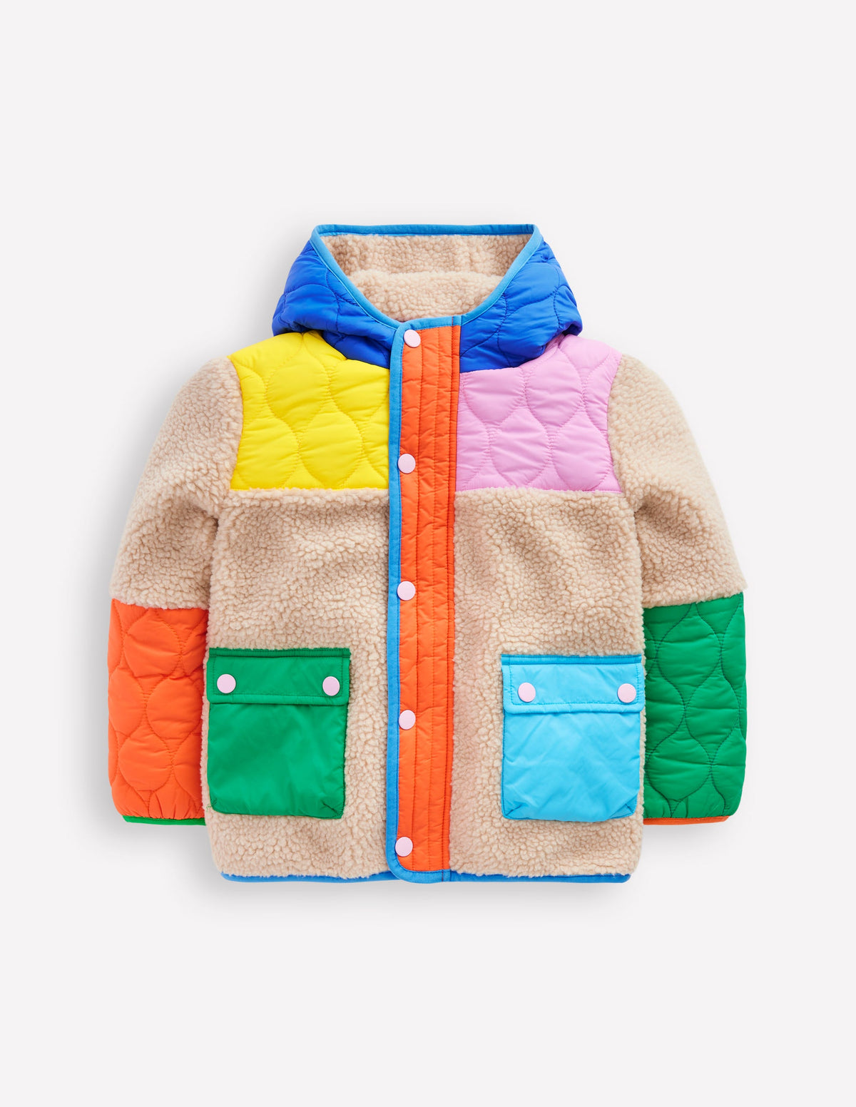 Quilted Borg Mix Jacket-Multi Colourblock-1
