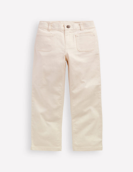 Girls White Side Pocket Trousers