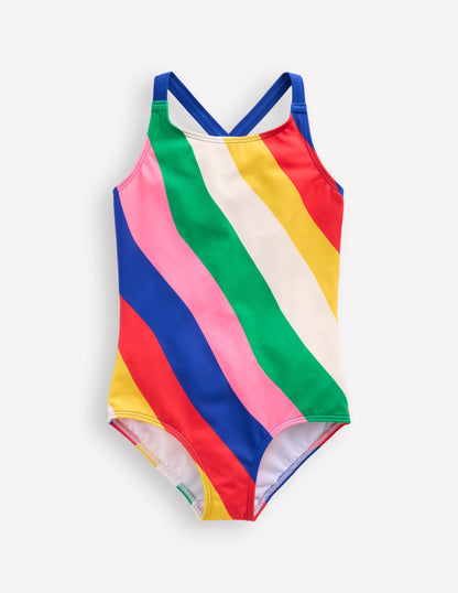 Cross-back Printed Swimsuit-Multi Rainbow Swirl-1