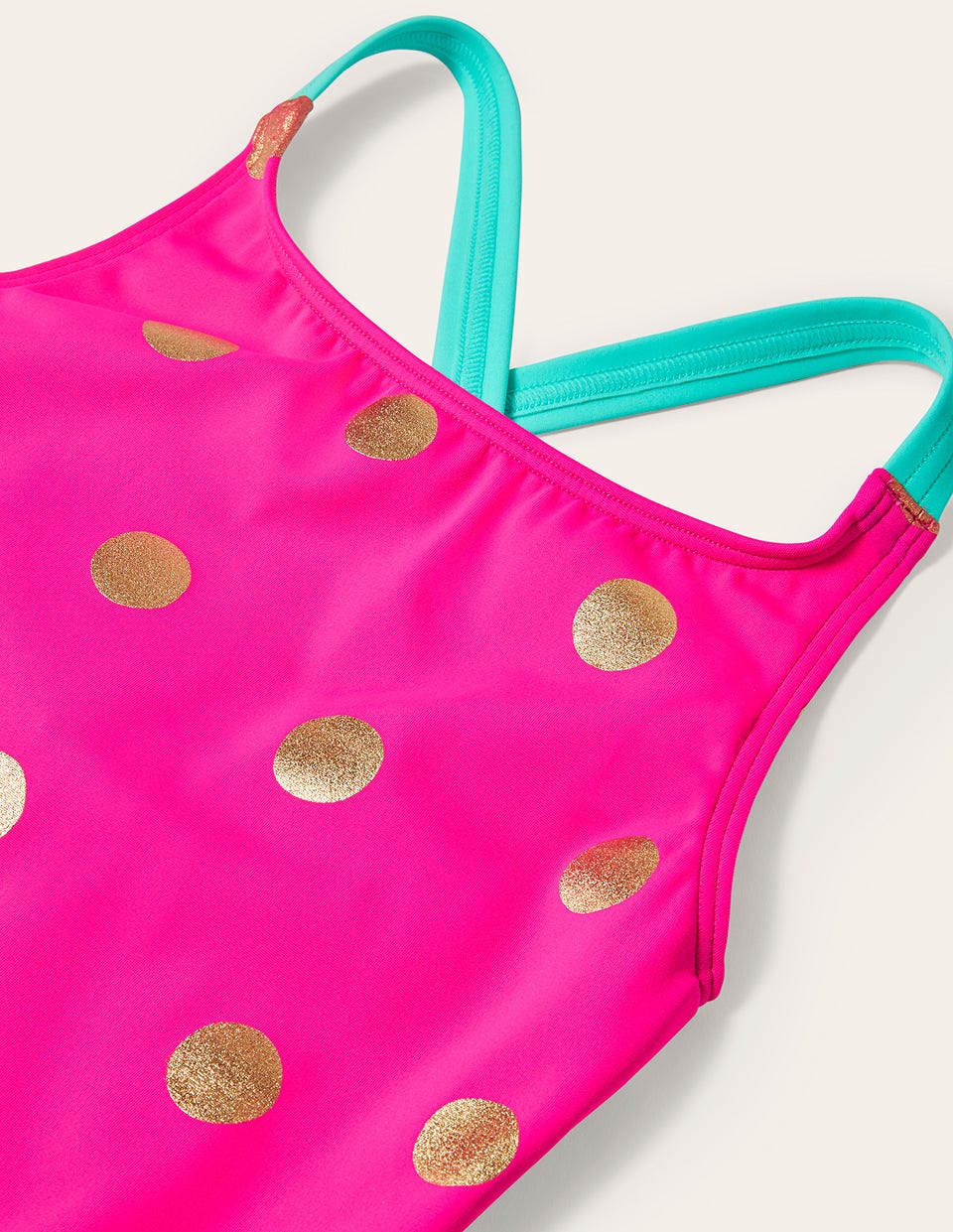 Cross-back Printed Swimsuit-Fuchsia Pink, Gold Foil Spot - Image 3