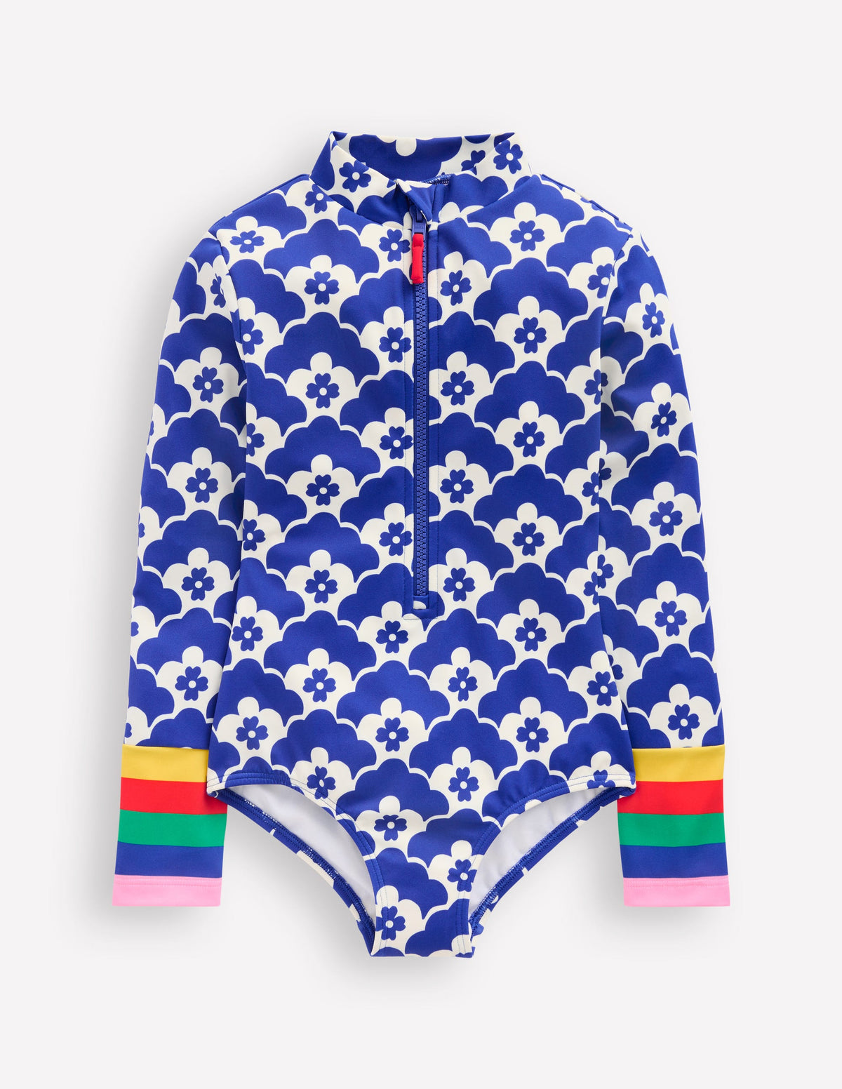 Long-sleeved Swimsuit-Orion Blue Flower Geo - Image 1
