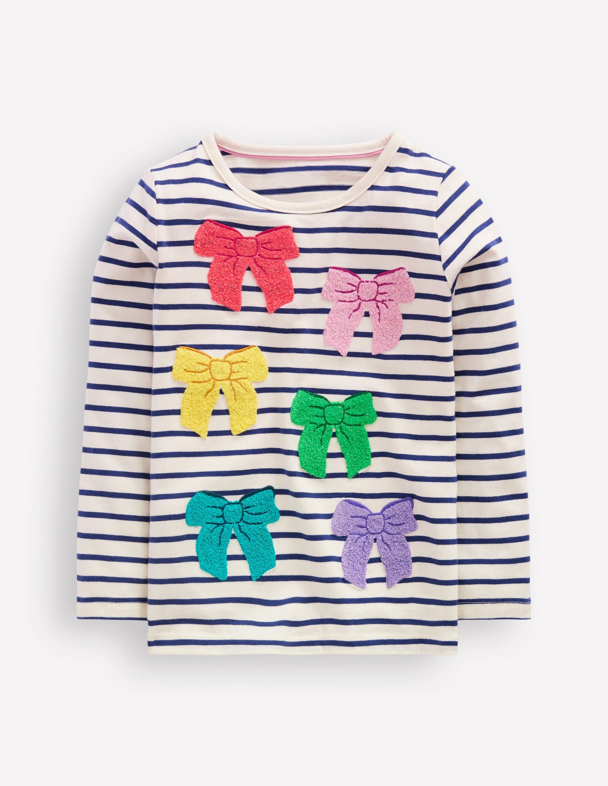 Long Sleeve Boucle T-shirt-Starboard Blue / Ivory Bows-1