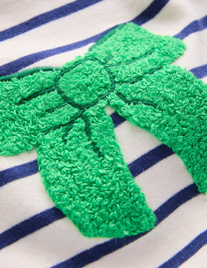 Long Sleeve Boucle T-shirt-Starboard Blue / Ivory Bows-3