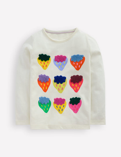 Long Sleeve Boucle T-shirt-Ivory Strawberries-1