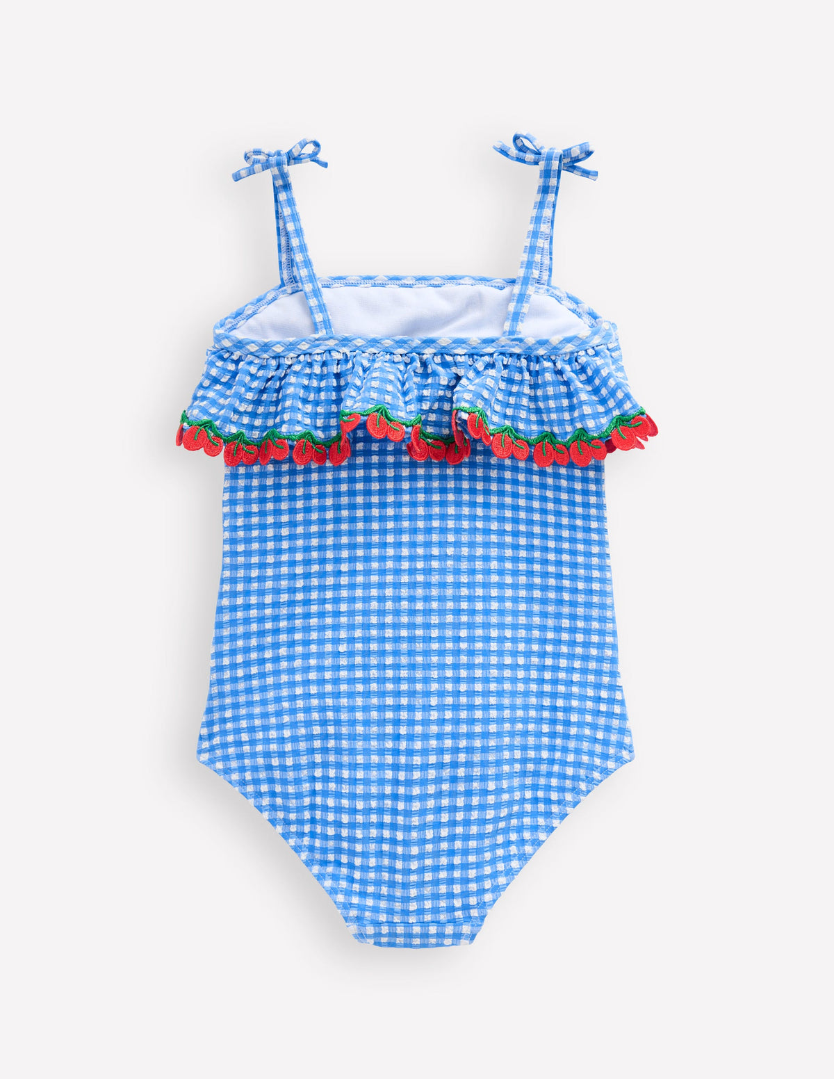 Frill Tie Detail Swimsuit-Blue Gingham Cherries - Image 2