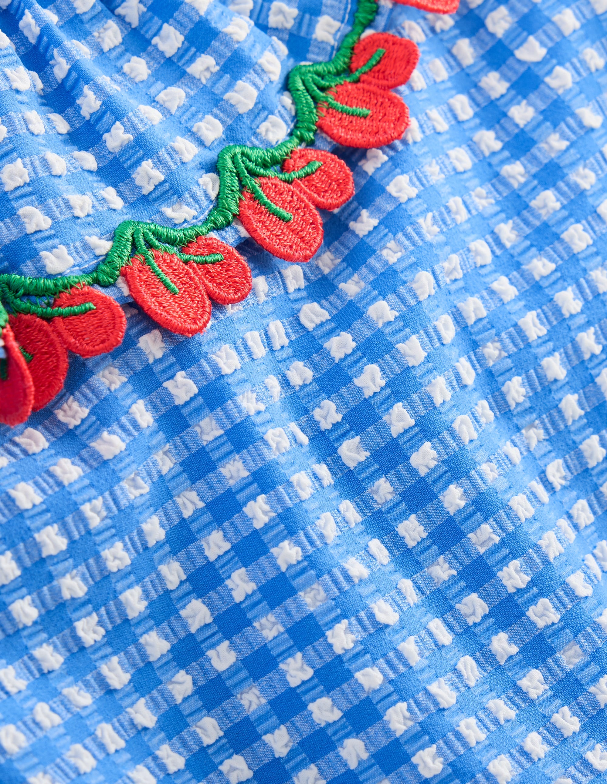 Frill Tie Detail Swimsuit-Blue Gingham Cherries - Image 3