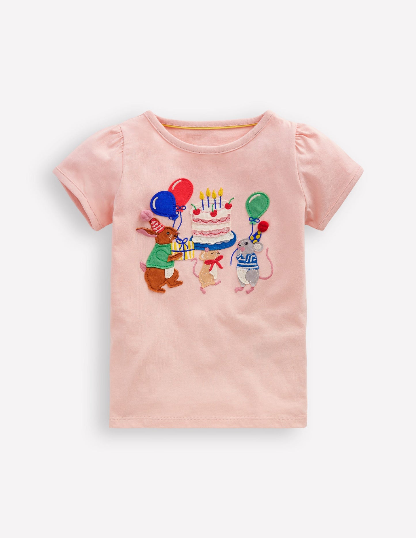 Puff Sleeve Applique Top-Chalk Pink Birthday Friends
