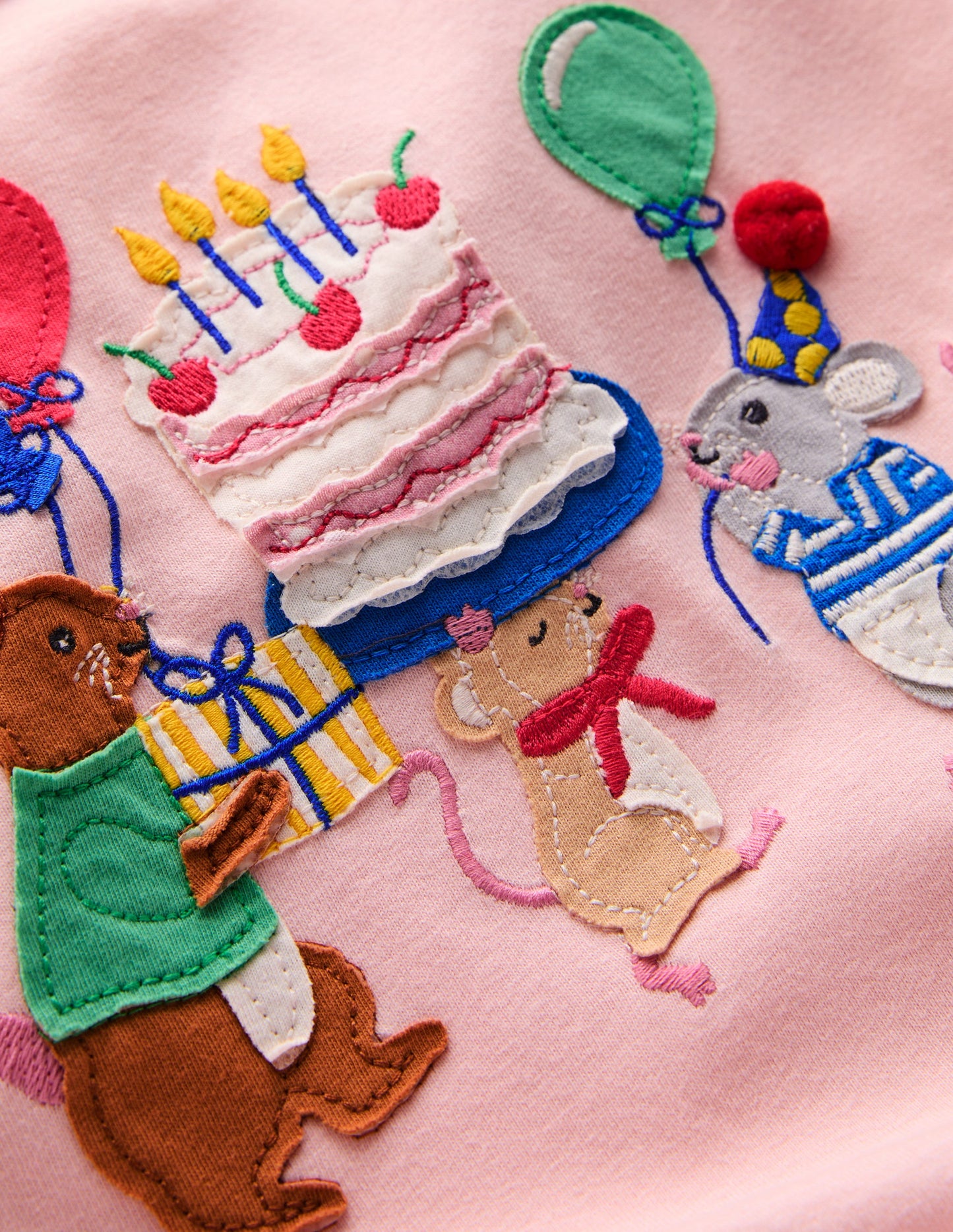 Puff Sleeve Applique Top-Chalk Pink Birthday Friends