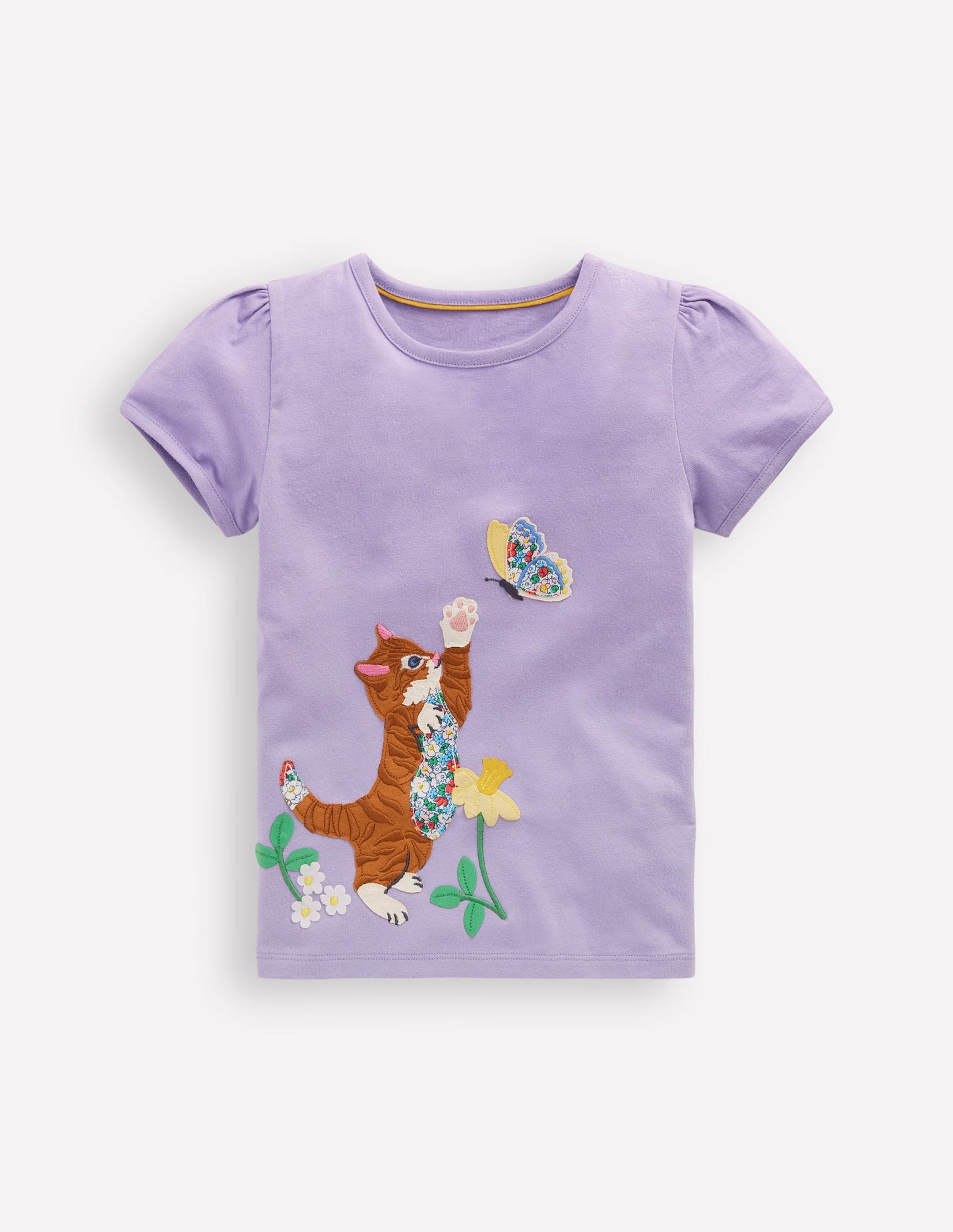 Puff Sleeve Applique Top-Misty Lavender Cat