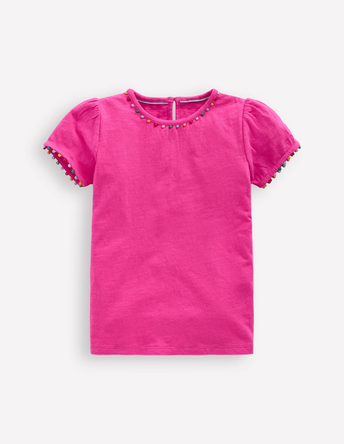 Ali Puff Sleeve Pom T-Shirt-Flamingo Pink - Image 1