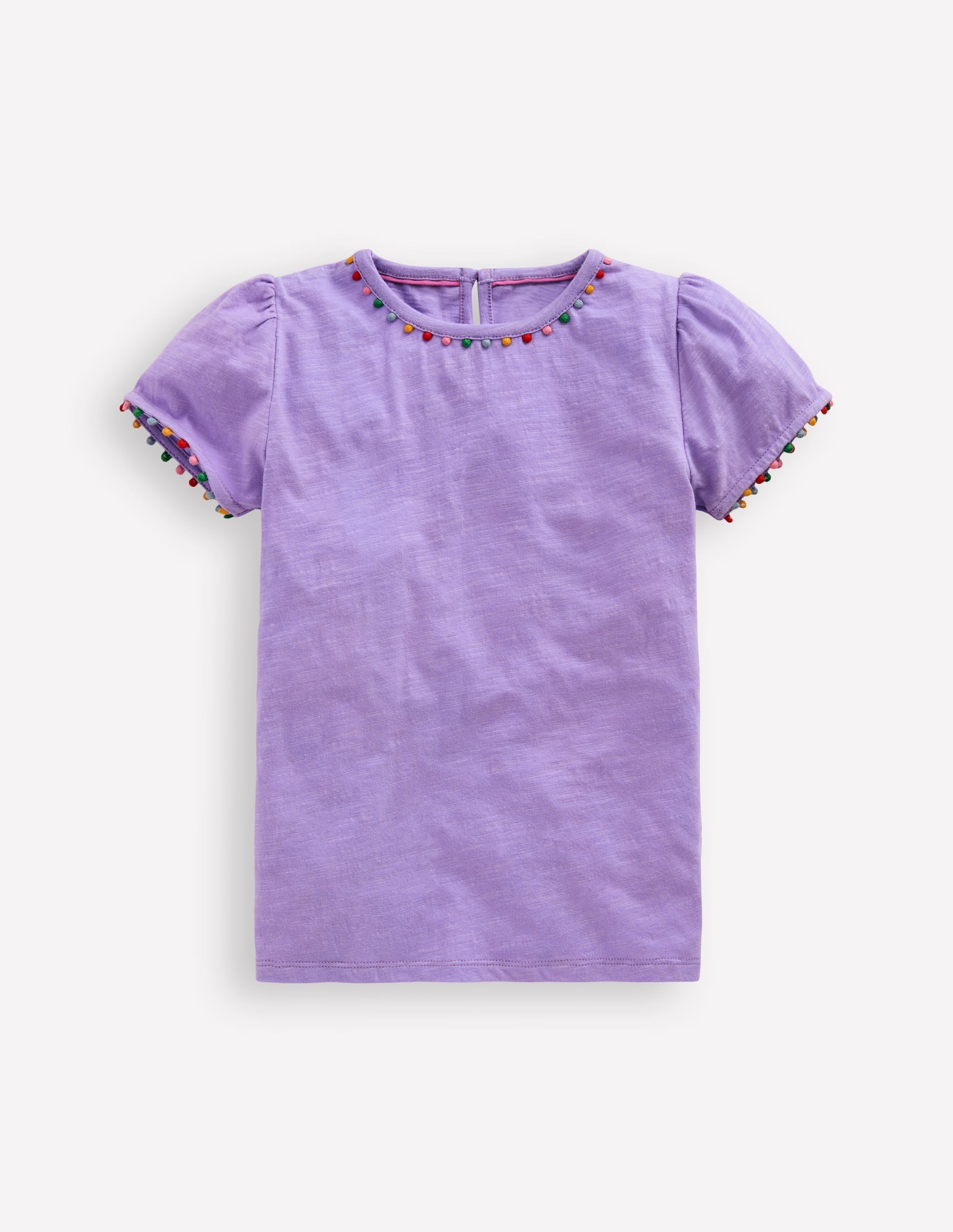 Ali Puff Sleeve Pom T-Shirt-Lavender Purple - Image 1