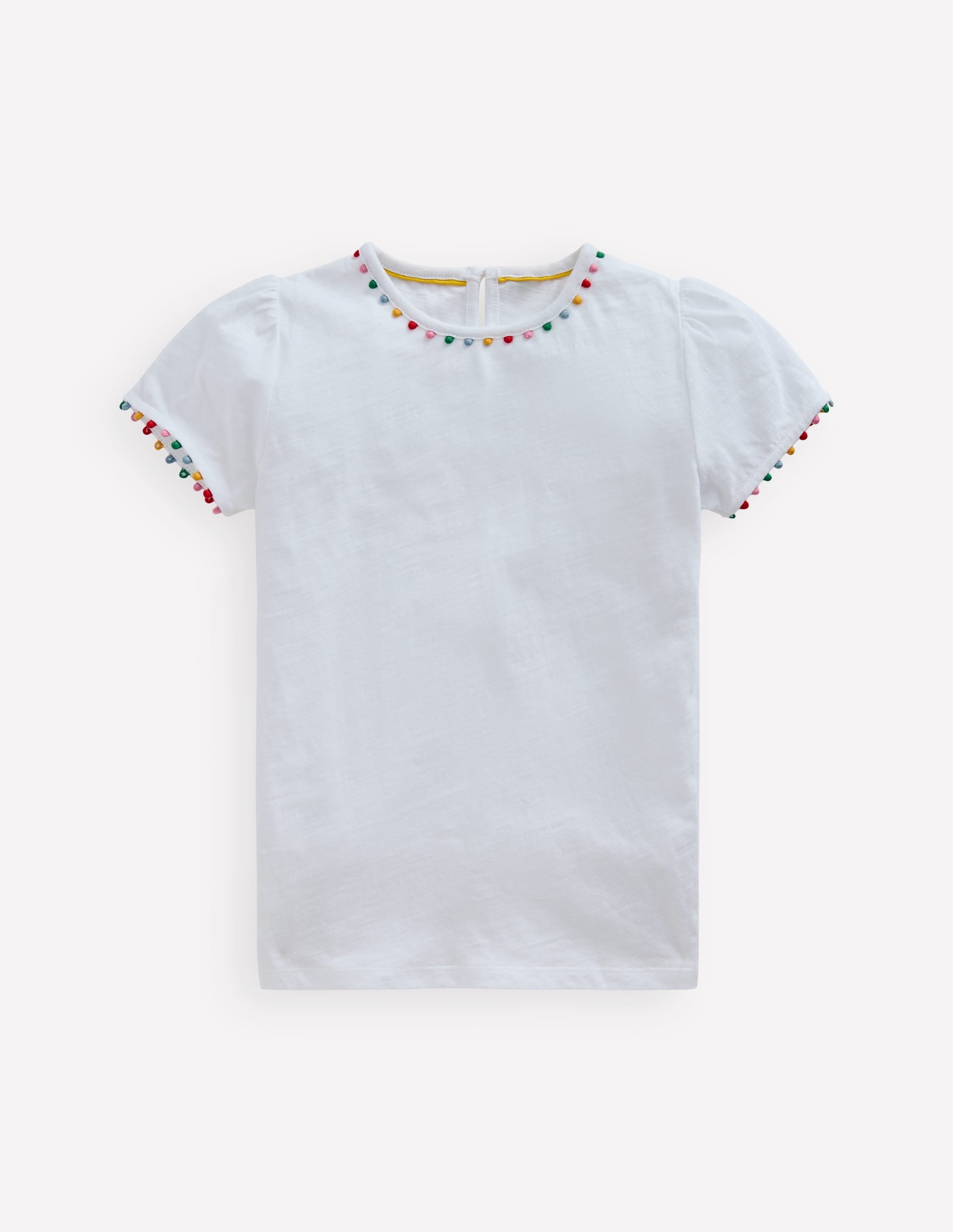 Ali Puff Sleeve Pom T-Shirt-White - Image 1