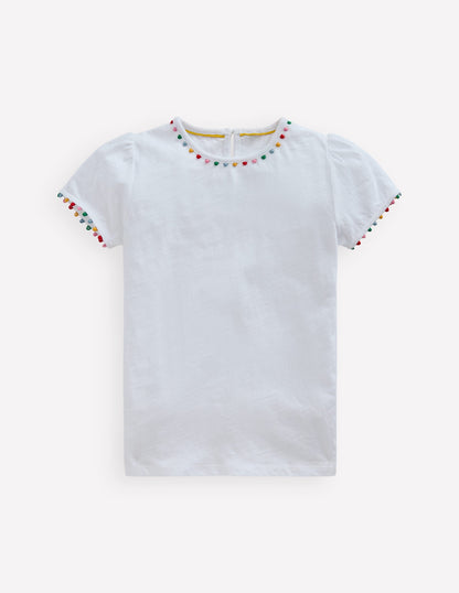 Ali Puff Sleeve Pom T-Shirt-White-1