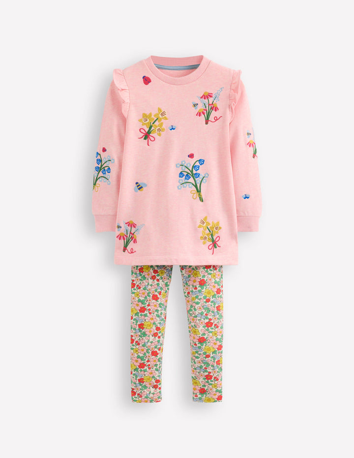 Heart Pocket Tunic Set-Chalk Pink Marl Flowers