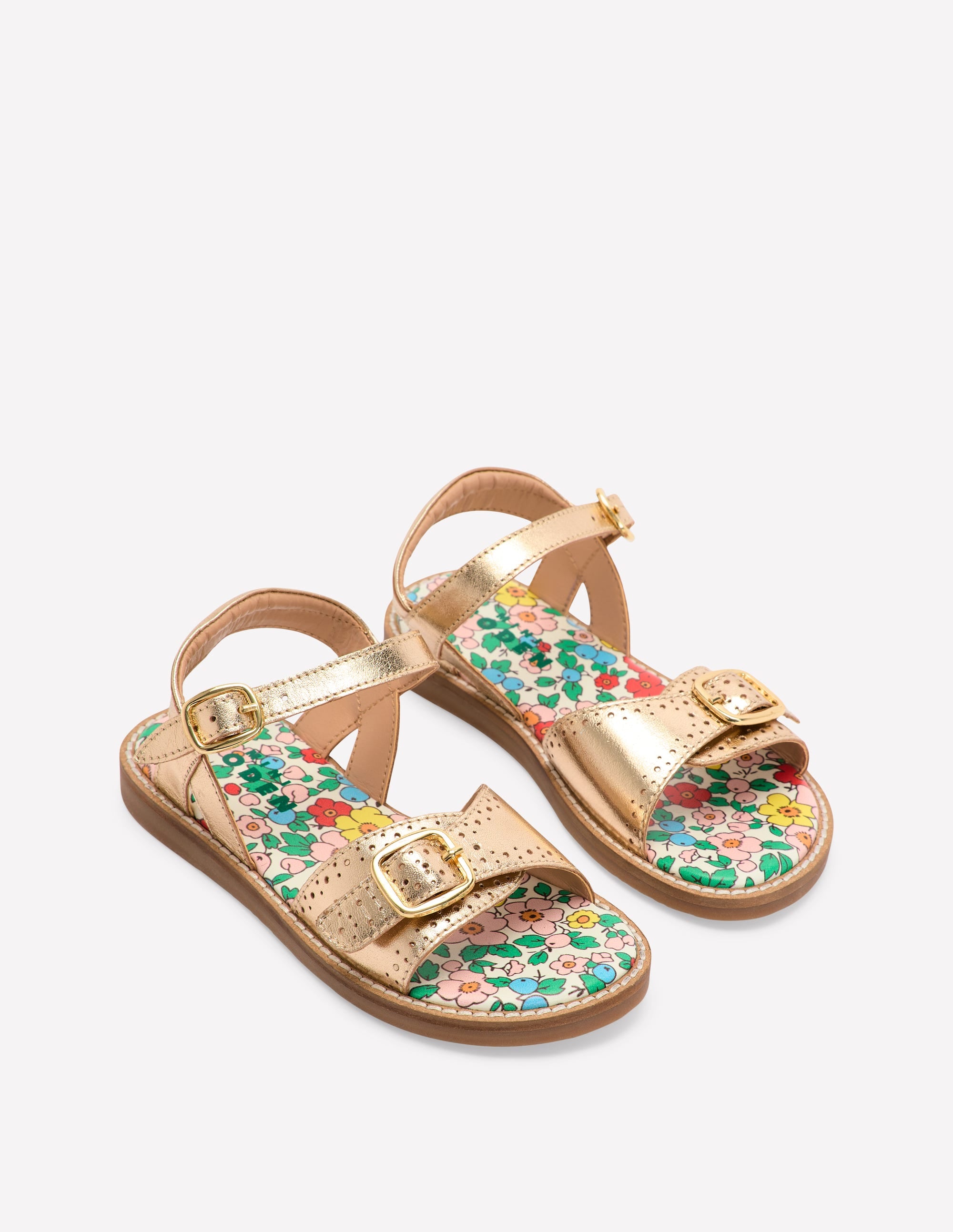 Leather Buckle Sandals-Gold - Image 2