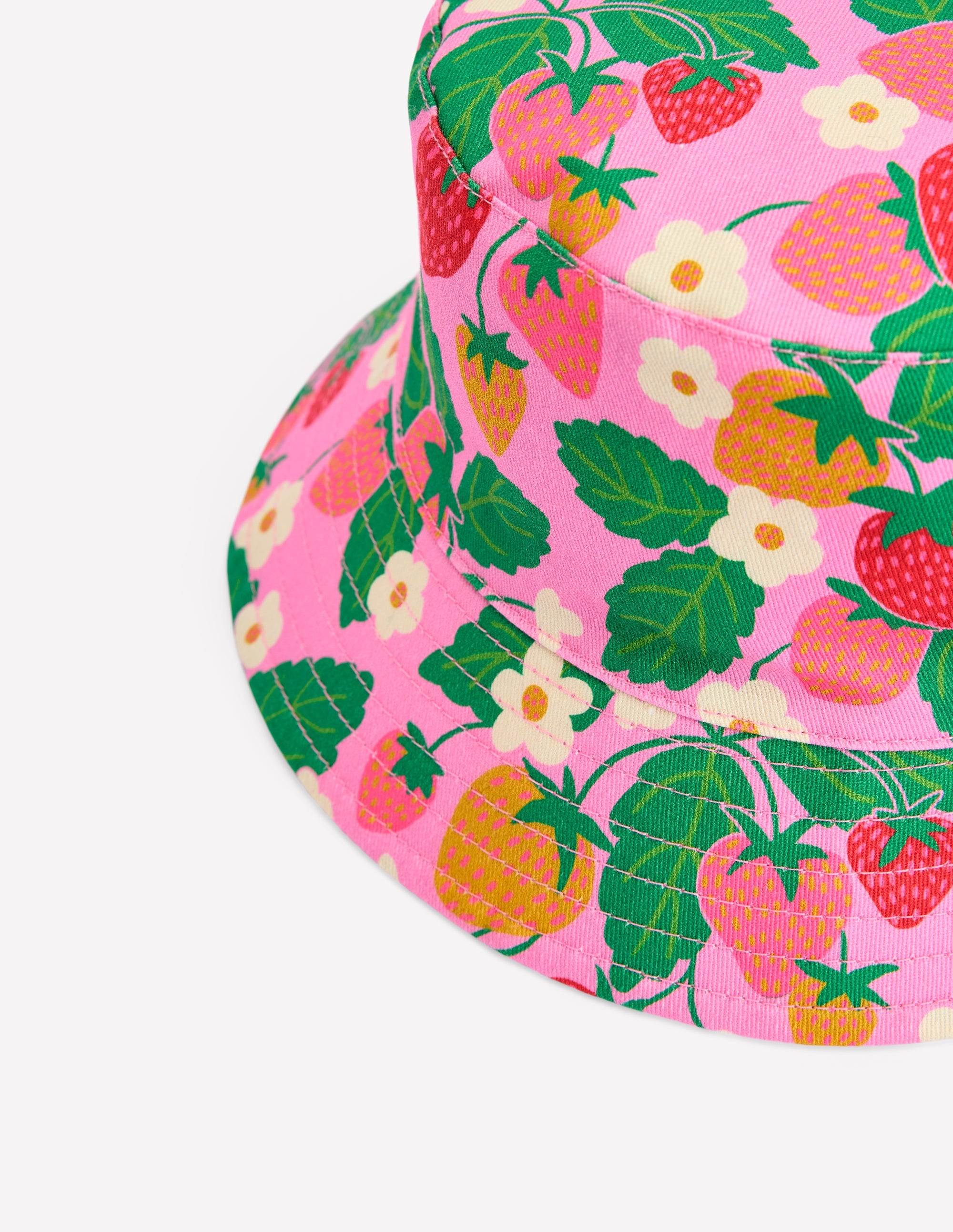 Reversible Bucket Hat-Pink Strawberry Gingham - Image 3