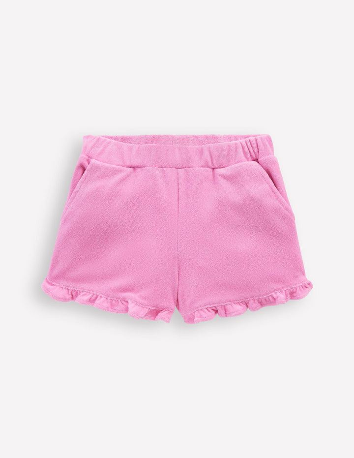 Frill Hem Towelling Shorts-Vintage Mauve